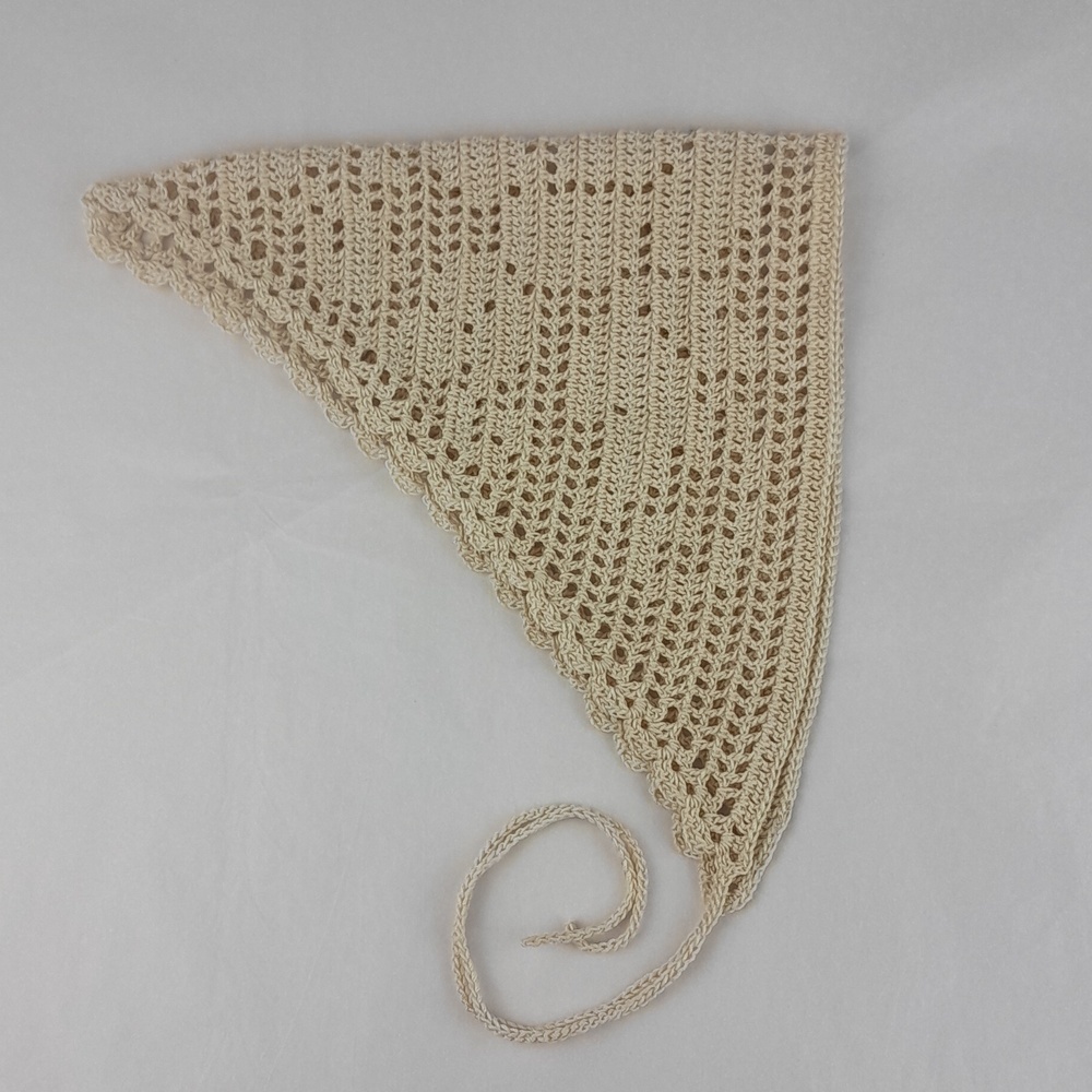 Handcrafted Cream Crochet Rose Filet Head Scarf Bandana Tie Back Cotton - Picture 2 of 7